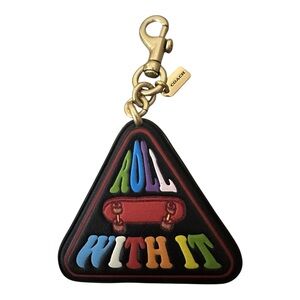 Coach Roll With It Rainbow Pride  Signature C Triangle Keychain with Gold Clasp
